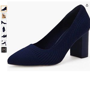 Navy Block Heel Pumps
